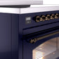 Ilve UPI486NMPMBB Nostalgie Ii 48 Inch Electric Freestanding Range In Blue With Bronze Trim