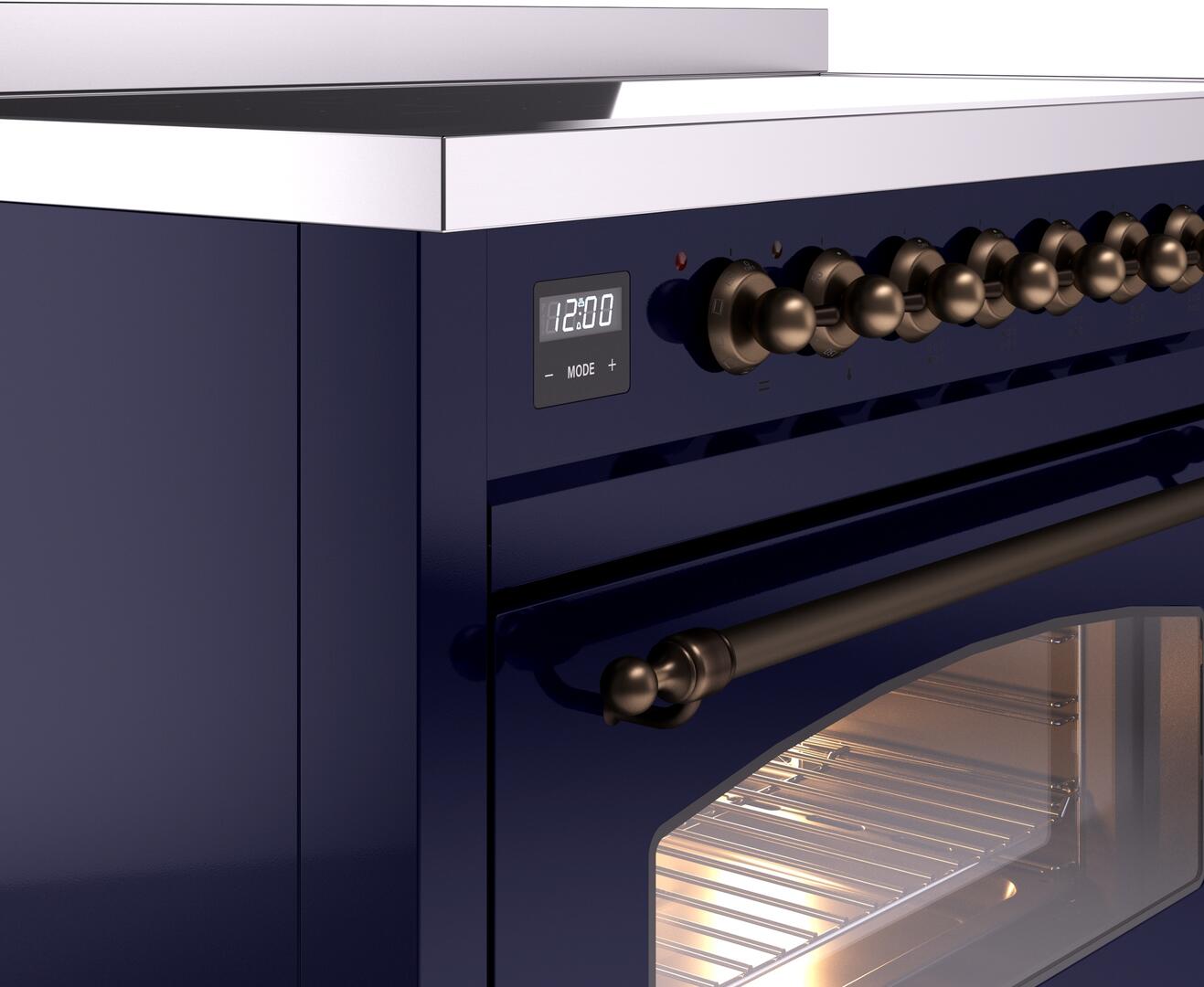 Ilve UPI486NMPMBB Nostalgie Ii 48 Inch Electric Freestanding Range In Blue With Bronze Trim