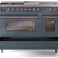 Ilve UP48FSNMPBGPLP Nostalgie Ii 48 Inch Dual Fuel Liquid Propane Freestanding Range In Blue Grey With Copper Trim