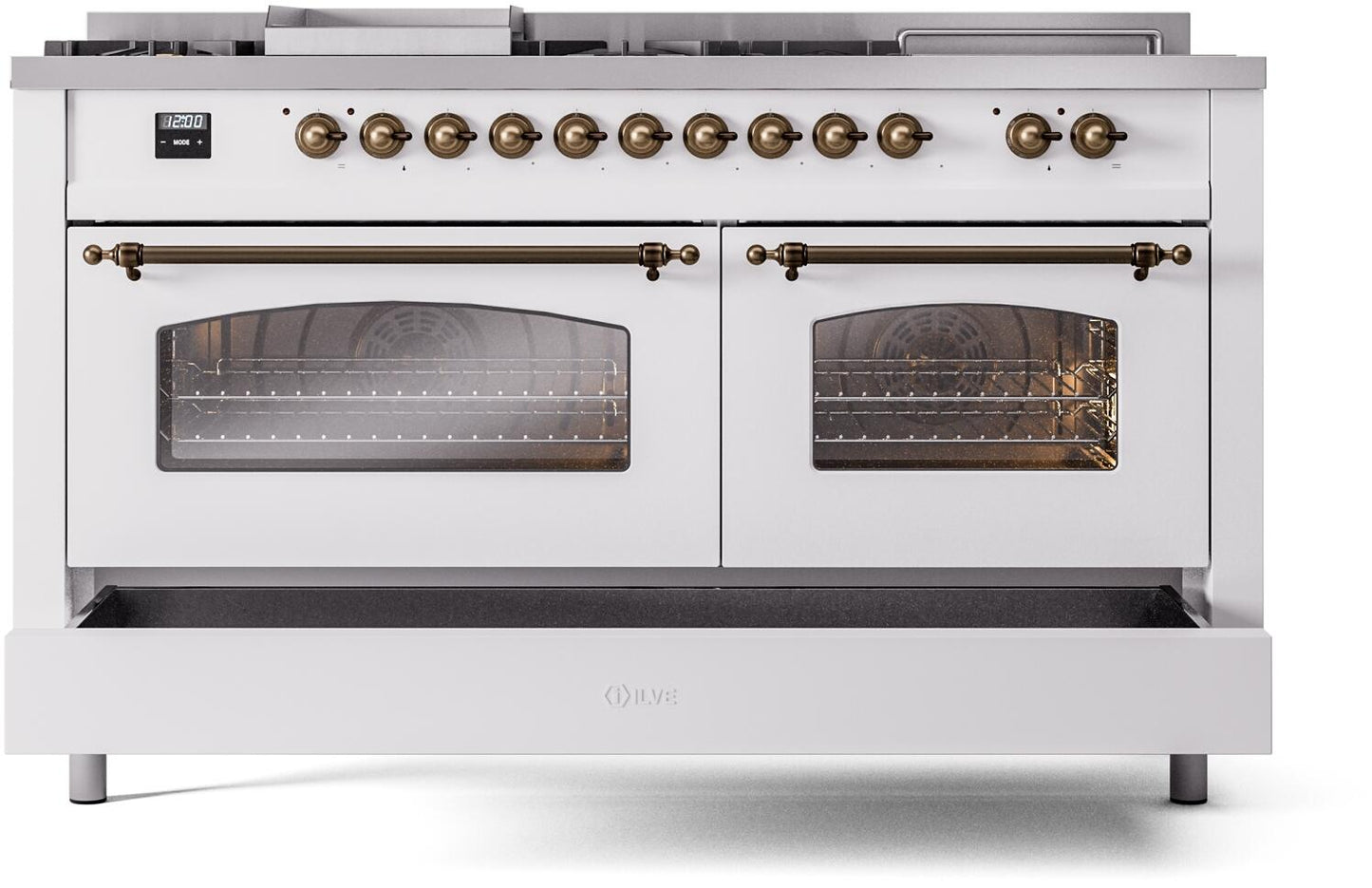 Ilve UP60FSNMPWHBLP Nostalgie Ii 60 Inch Dual Fuel Liquid Propane Freestanding Range In White With Bronze Trim