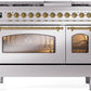 Ilve UP48FNMPSSG Nostalgie Ii 48 Inch Dual Fuel Natural Gas Freestanding Range In Stainless Steel With Brass Trim