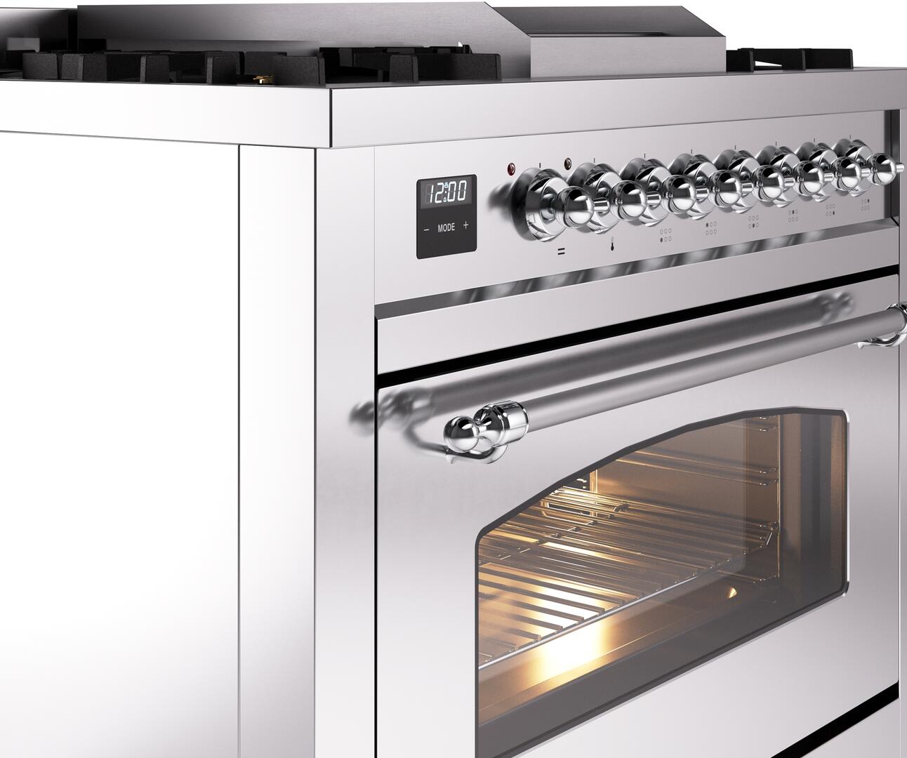 Ilve UP36FNMPSSC Nostalgie Ii 36 Inch Dual Fuel Natural Gas Freestanding Range In Stainless Steel With Chrome Trim