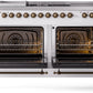 Ilve UP60FSNMPWHB Nostalgie Ii 60 Inch Dual Fuel Natural Gas Freestanding Range In White With Bronze Trim