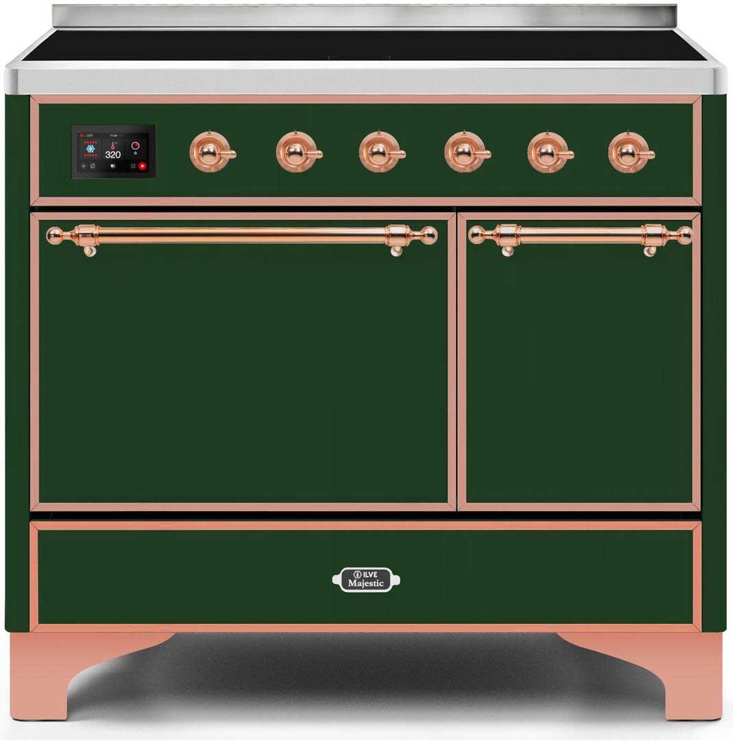 Ilve UMDI10QNS3EGP Majestic Ii 40 Inch Electric Freestanding Range In Emerald Green With Copper Trim