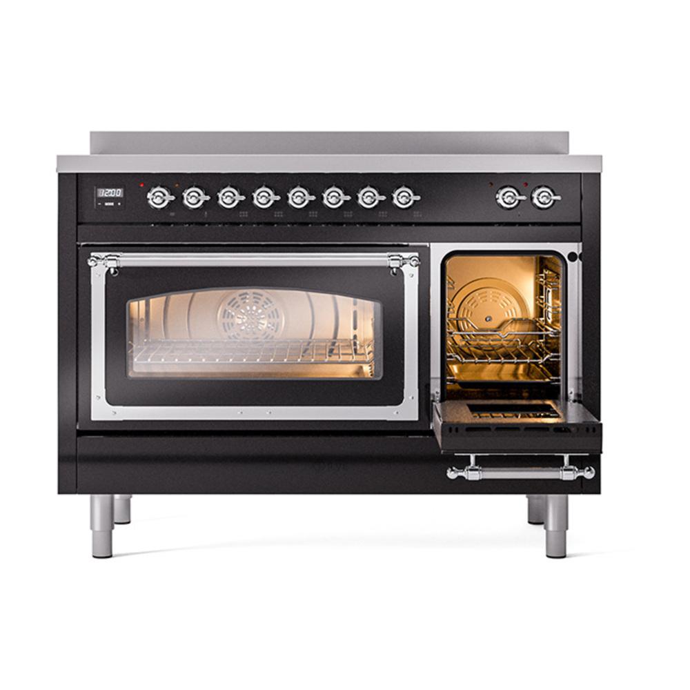 Ilve UNI486NMPBKC Ilve Uni486Nmpbkc Nostalgie Ii Noblesse 48" Induction Range (Triple Glass Door, Glossy Black, Chrome)