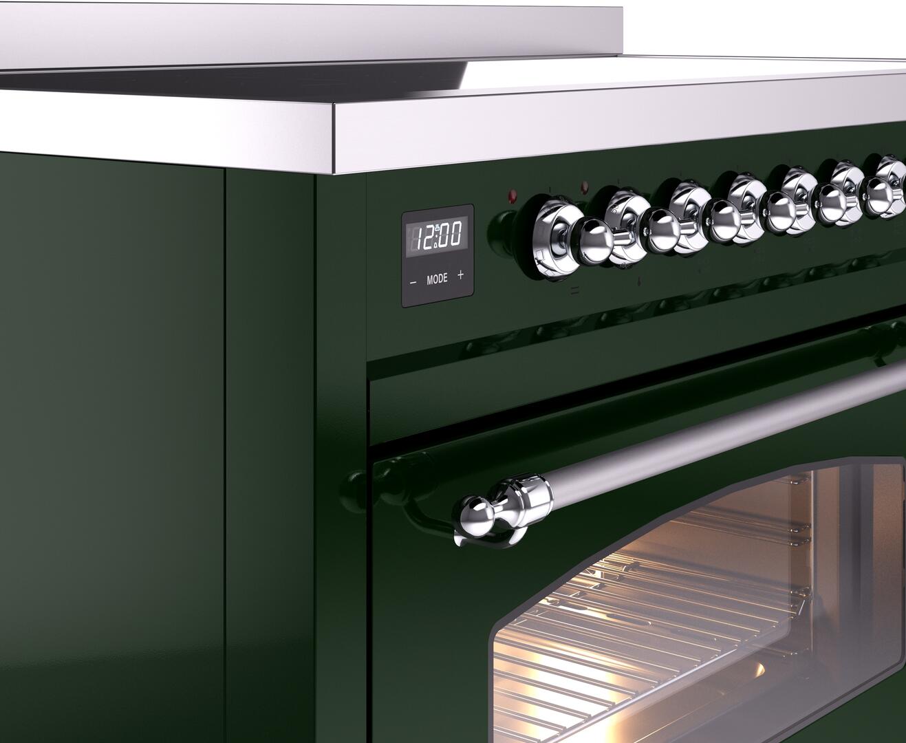 Ilve UPI486NMPEGC Nostalgie Ii 48 Inch Electric Freestanding Range In Emerald Green With Chrome Trim