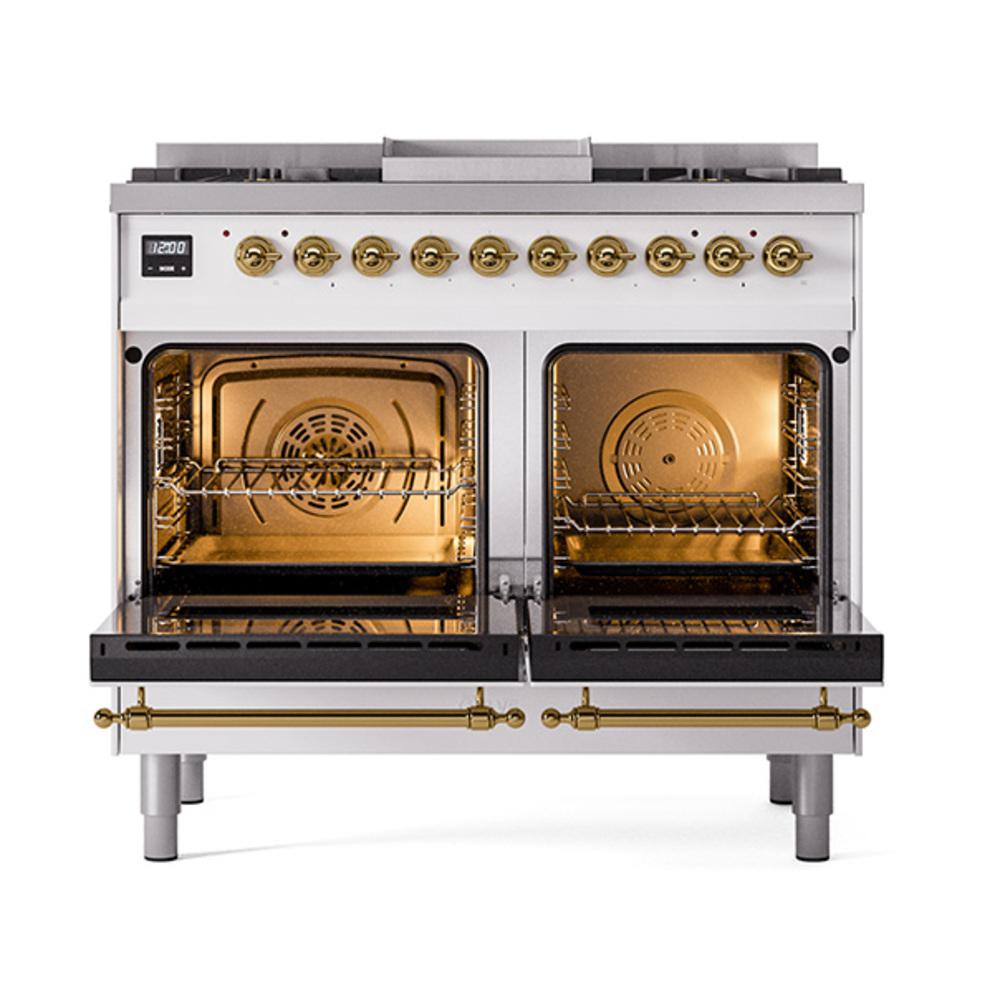 Ilve UND40FQNMPWHGLP Ilve Und40Fqnmpwhglp Nostalgie Ii Noblesse 40" Dual Fuel Range (Liquid Propane, Solid Door, White, Brass)