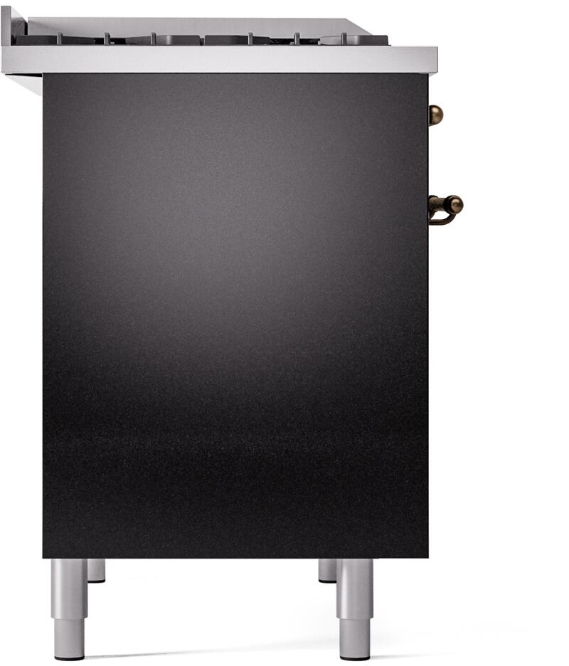 Ilve UPD40FNMPBKBLP Nostalgie Ii 40 Inch Dual Fuel Liquid Propane Freestanding Range In Glossy Black With Bronze Trim