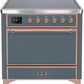 Ilve UMI09QNS3BGP Majestic Ii 36 Inch Electric Freestanding Range In Blue Grey With Copper Trim