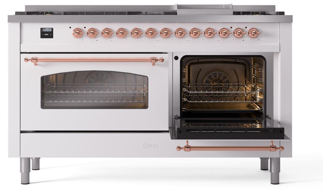 Ilve UP60FNMPWHP Nostalgie Ii 60 Inch Dual Fuel Natural Gas Freestanding Range In White With Copper Trim