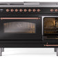 Ilve UP48FSNMPBKPLP Nostalgie Ii 48 Inch Dual Fuel Liquid Propane Freestanding Range In Glossy Black With Copper Trim