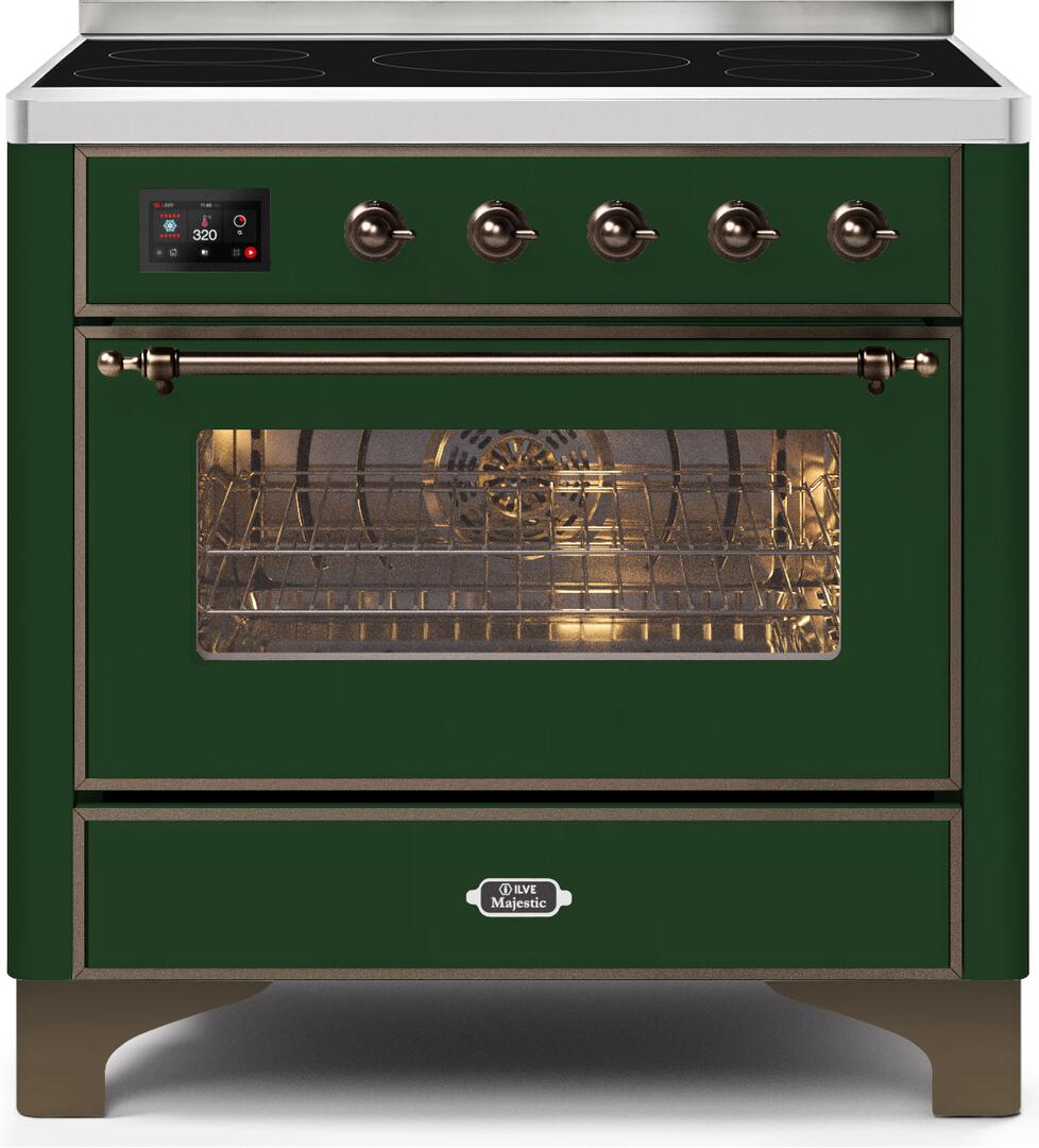 Ilve UMI09NS3EGB Majestic Ii 36 Inch Electric Freestanding Range In Emerald Green With Bronze Trim