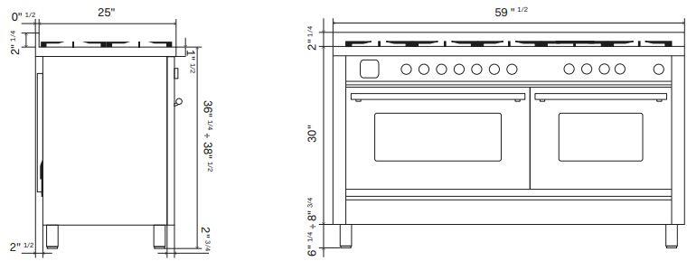 Ilve UP60FSWMPBG Professional Plus Ii 60 Inch Dual Fuel Natural Gas Freestanding Range In Blue Grey With Trim