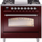 Ilve UP36FNMPBUCLP Nostalgie Ii 36 Inch Dual Fuel Liquid Propane Freestanding Range In Burgundy With Chrome Trim