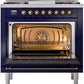 Ilve UP36FNMPMBB Nostalgie Ii 36 Inch Dual Fuel Natural Gas Freestanding Range In Blue With Bronze Trim