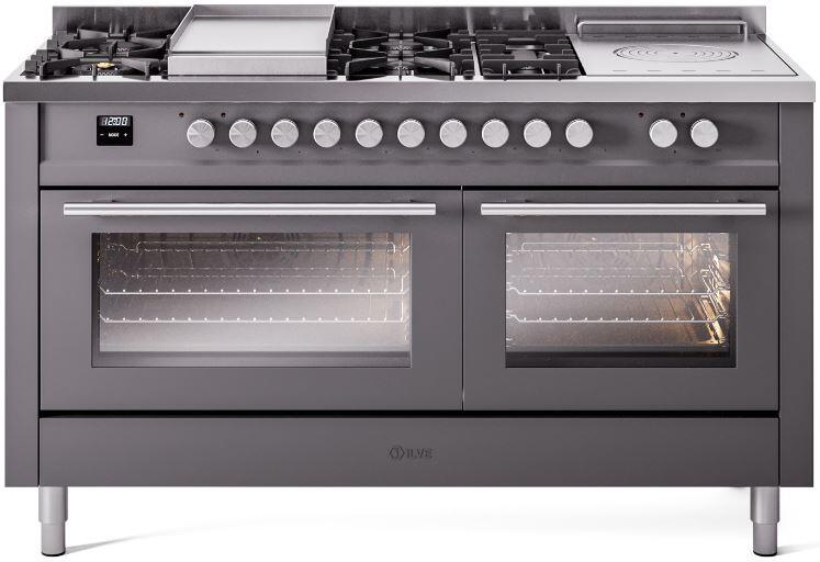 Ilve UP60FSWMPMG Professional Plus Ii 60 Inch Dual Fuel Natural Gas Freestanding Range In Matte Graphite With Trim