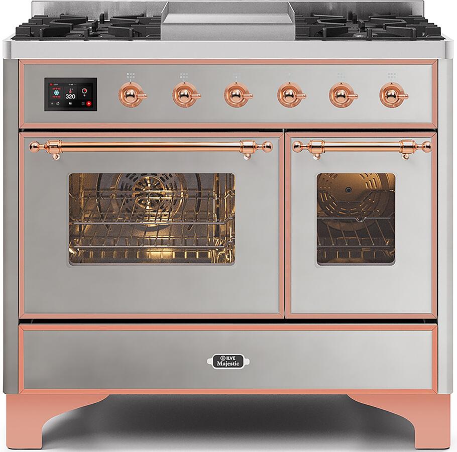 Ilve UMD10FDNS3SSPLP Majestic Ii 40 Inch Dual Fuel Liquid Propane Freestanding Range In Stainless Steel With Copper Trim