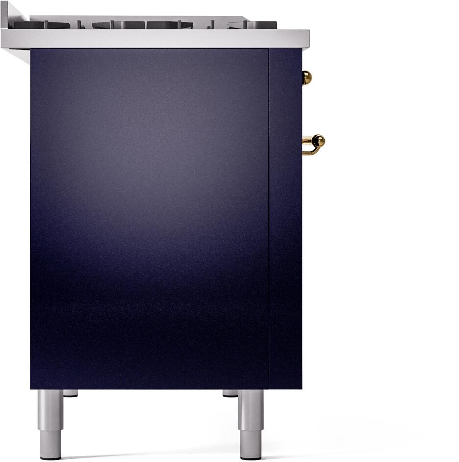 Ilve UP48FNMPMBG Nostalgie Ii 48 Inch Dual Fuel Natural Gas Freestanding Range In Blue With Brass Trim