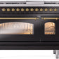 Ilve UP48FNMPBKG Nostalgie Ii 48 Inch Dual Fuel Natural Gas Freestanding Range In Glossy Black With Brass Trim