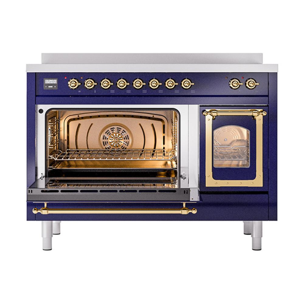 Ilve UNI486NMPMBG Ilve Uni486Nmpmbg Nostalgie Ii Noblesse 48" Induction Range (Triple Glass Door, Midnight Blue, Brass)