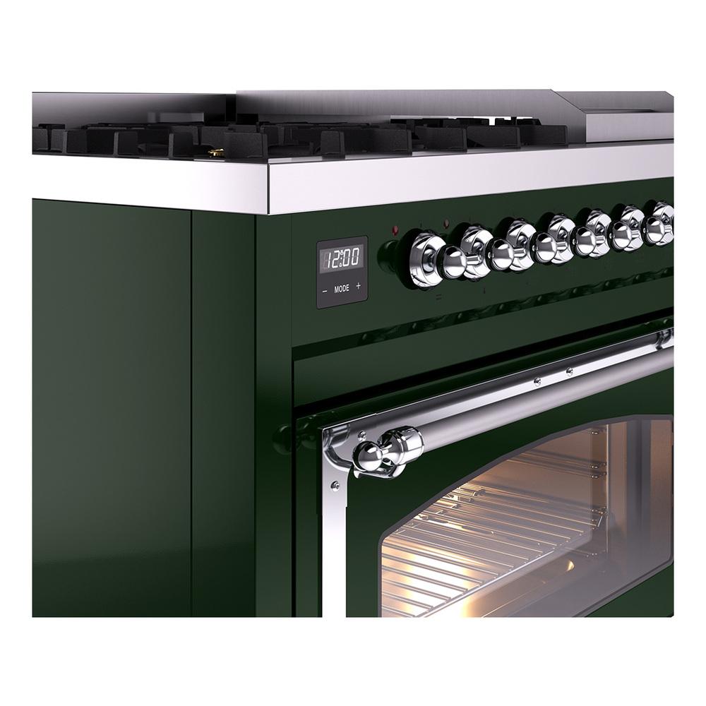 Ilve UN48FNMPEGCLP Ilve Un48Fnmpegclp Nostalgie Ii Noblesse 48" Dual Fuel Range (8 Sealed Burners + Griddle, Liquid Propane, Triple Glass Door, Emerald Green, Chrome)