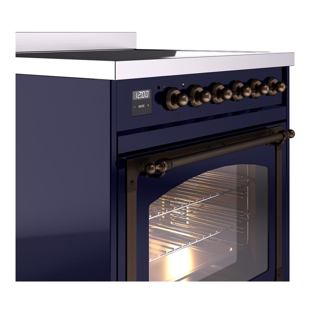 Ilve UNI304NMPMBB Ilve Uni304Nmpmbb Nostalgie Ii Noblesse 30" Induction Range (Triple Glass Door, Midnight Blue, Burnished)