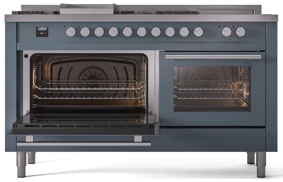 Ilve UP60FSWMPBG Professional Plus Ii 60 Inch Dual Fuel Natural Gas Freestanding Range In Blue Grey With Trim