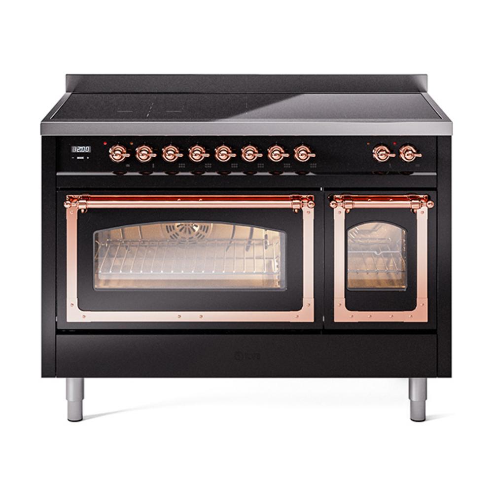 Ilve UNI486NMPBKP Ilve Uni486Nmpbkp Nostalgie Ii Noblesse 48" Induction Range (Triple Glass Door, Glossy Black, Copper)