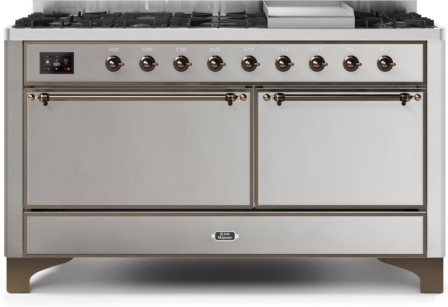 Ilve UM15FDQNS3SSB Majestic Ii 60 Inch Dual Fuel Natural Gas Freestanding Range In Stainless Steel With Bronze Trim