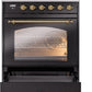 Ilve UPI304NMPBKG Nostalgie Ii 30 Inch Electric Freestanding Range In Glossy Black With Brass Trim