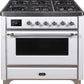 Ilve UM09FDNS3WHCLP Majestic Ii 36 Inch Dual Fuel Liquid Propane Freestanding Range In White With Chrome Trim