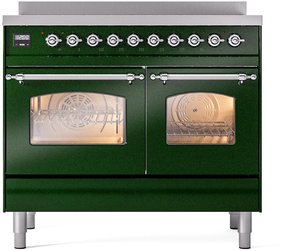 Ilve UPDI406NMPEGC Nostalgie Ii 40 Inch Electric Freestanding Range In Emerald Green With Chrome Trim