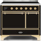 Ilve UMDI10QNS3BKG Majestic Ii 40 Inch Electric Freestanding Range In Glossy Black With Brass Trim