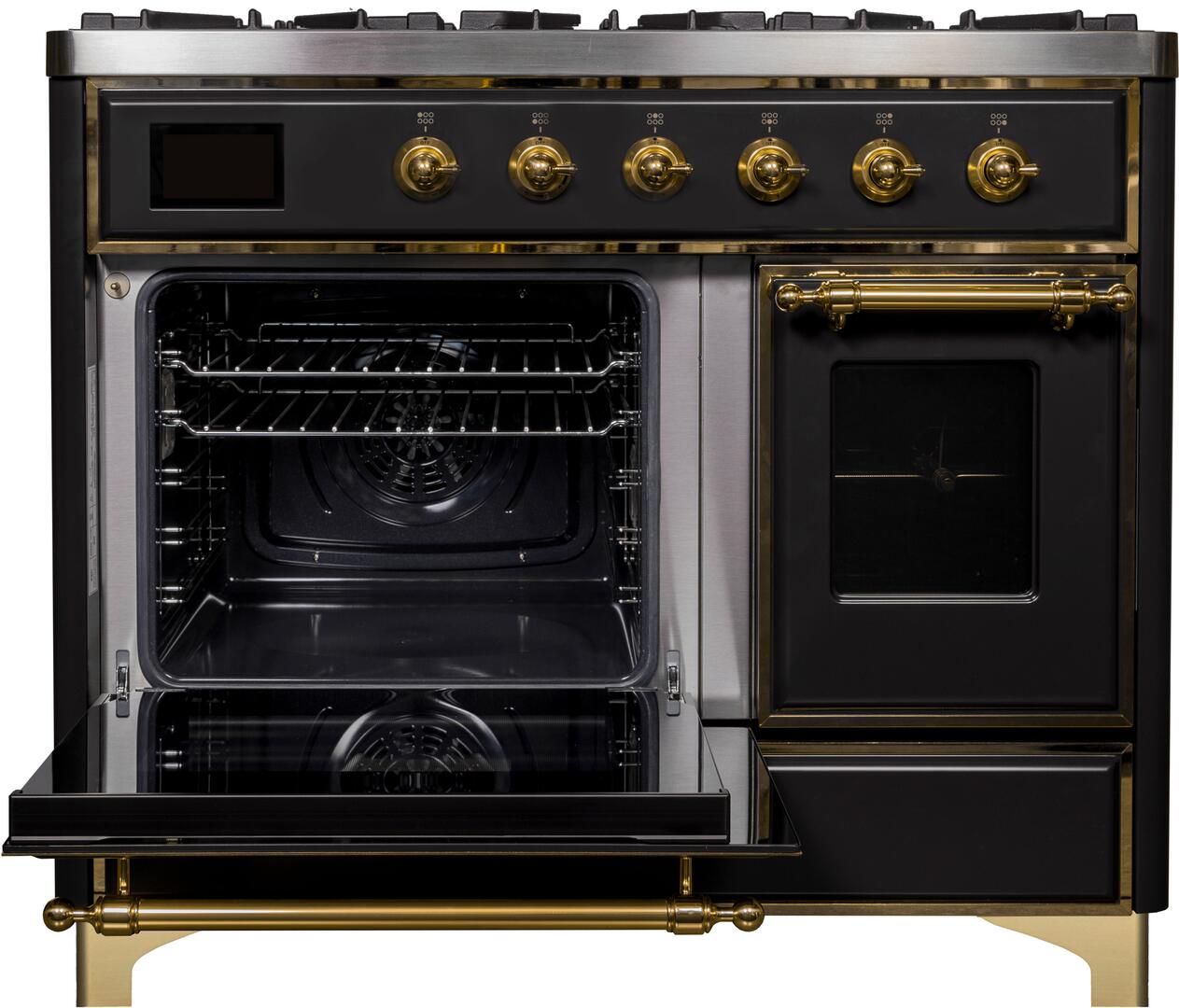 Ilve UMD10FDNS3MGGLP Majestic Ii 40 Inch Dual Fuel Liquid Propane Freestanding Range In Matte Graphite With Brass Trim