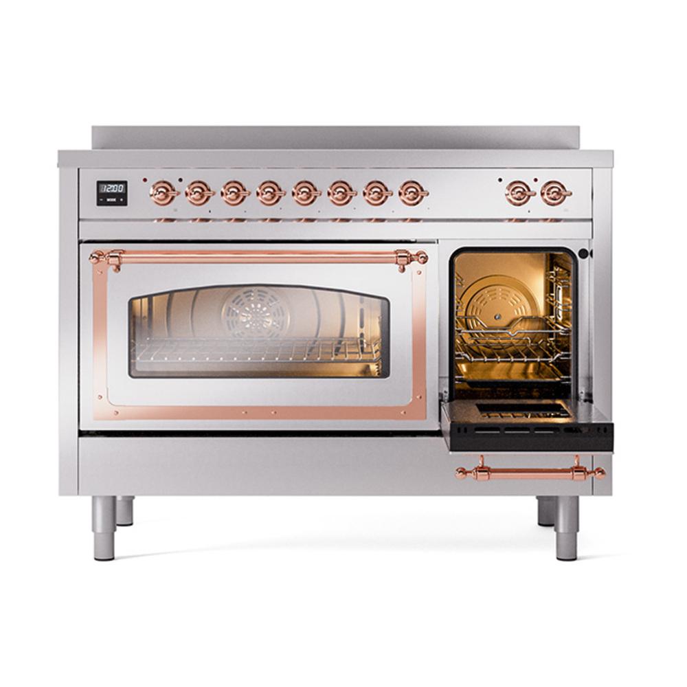 Ilve UNI486NMPSSP Ilve Uni486Nmpssp Nostalgie Ii Noblesse 48" Induction Range (Triple Glass Door, Stainless Steel, Copper)