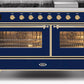 Ilve UM15FDNS3MBGLP Majestic Ii 60 Inch Dual Fuel Liquid Propane Freestanding Range In Blue With Brass Trim