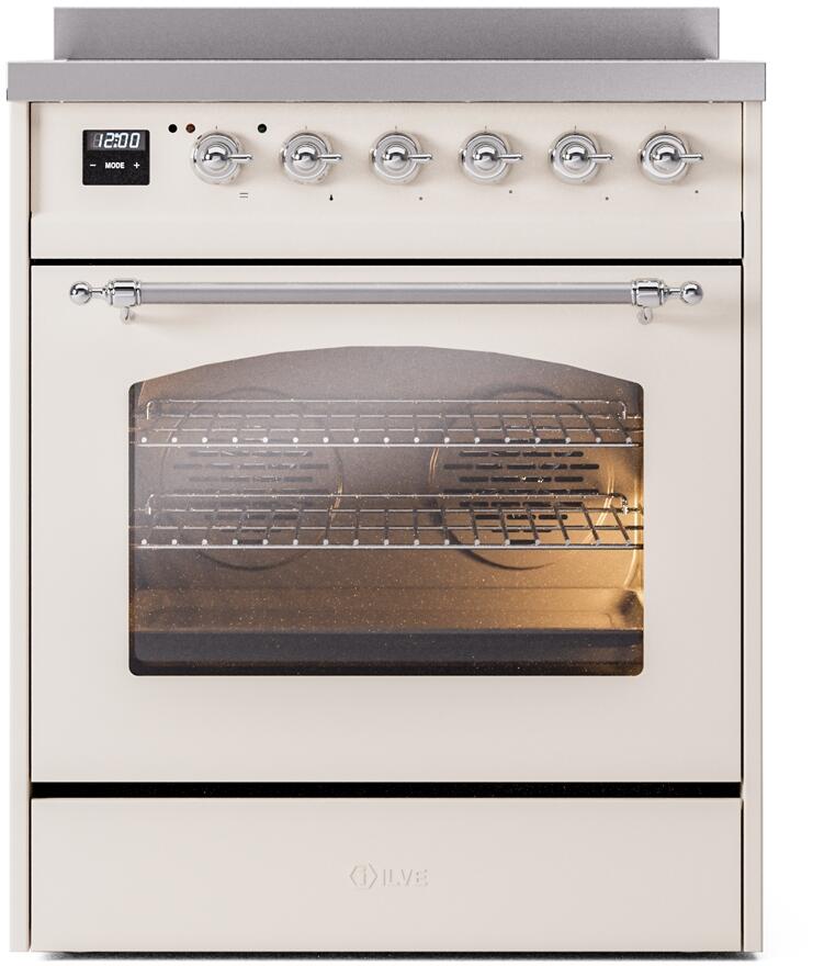 Ilve UPI304NMPAWC Nostalgie Ii 30 Inch Electric Freestanding Range In Antique White With Chrome Trim