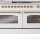 Ilve UP60FSNMPWHG Nostalgie Ii 60 Inch Dual Fuel Natural Gas Freestanding Range In White With Brass Trim