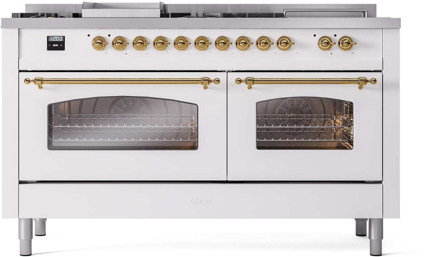 Ilve UP60FSNMPWHG Nostalgie Ii 60 Inch Dual Fuel Natural Gas Freestanding Range In White With Brass Trim