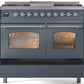 Ilve UPD40FNMPBGCLP Nostalgie Ii 40 Inch Dual Fuel Liquid Propane Freestanding Range In Blue Grey With Chrome Trim