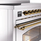 Ilve UPI486NMPSSG Nostalgie Ii 48 Inch Electric Freestanding Range In Stainless Steel With Brass Trim