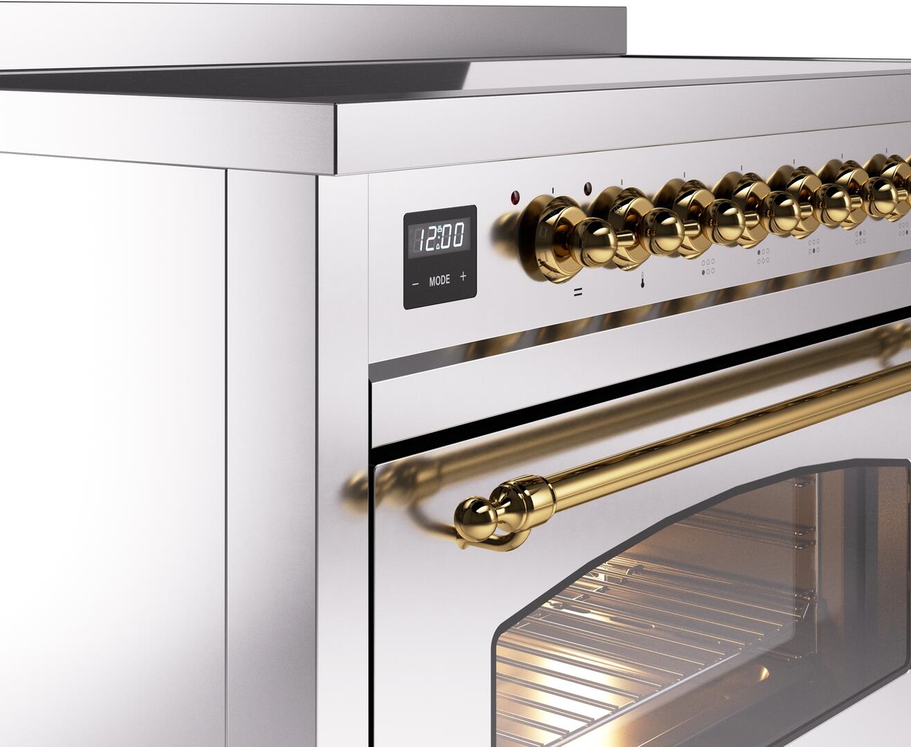 Ilve UPI486NMPSSG Nostalgie Ii 48 Inch Electric Freestanding Range In Stainless Steel With Brass Trim