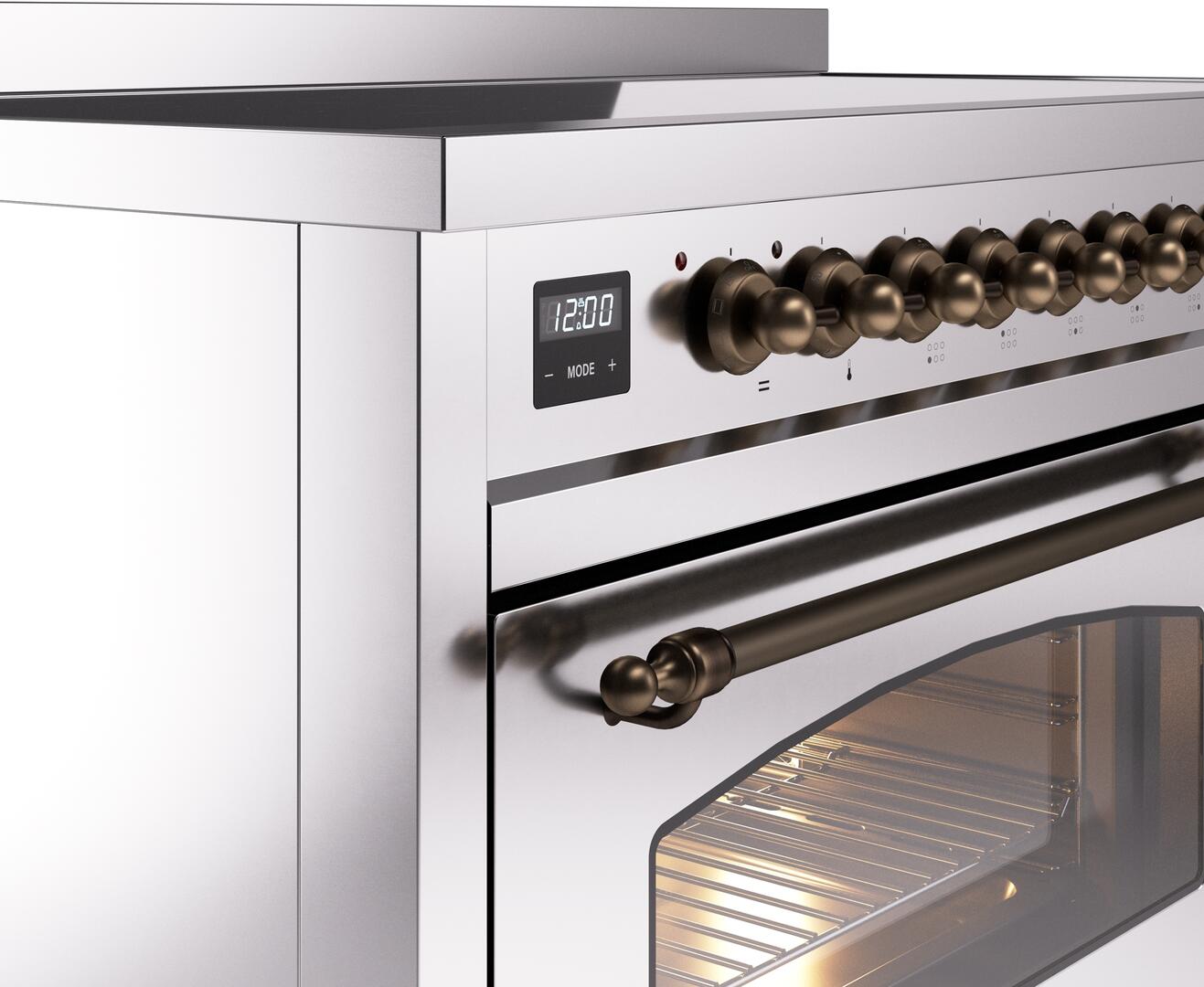 Ilve UPI486NMPSSB Nostalgie Ii 48 Inch Electric Freestanding Range In Stainless Steel With Bronze Trim