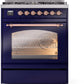 Ilve UP30NMPMBPLP Nostalgie Ii 30 Inch Dual Fuel Liquid Propane Freestanding Range In Blue With Copper Trim