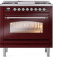 Ilve UP36FNMPBUC Nostalgie Ii 36 Inch Dual Fuel Natural Gas Freestanding Range In Burgundy With Chrome Trim