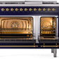 Ilve UP48FNMPMBG Nostalgie Ii 48 Inch Dual Fuel Natural Gas Freestanding Range In Blue With Brass Trim