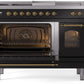 Ilve UP48FSNMPBKG Nostalgie Ii 48 Inch Dual Fuel Natural Gas Freestanding Range In Glossy Black With Brass Trim