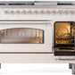 Ilve UP48FNMPAWCLP Nostalgie Ii 48 Inch Dual Fuel Liquid Propane Freestanding Range In Antique White With Chrome Trim