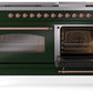 Ilve UP60FNMPEGPLP Nostalgie Ii 60 Inch Dual Fuel Liquid Propane Freestanding Range In Emerald Green With Copper Trim