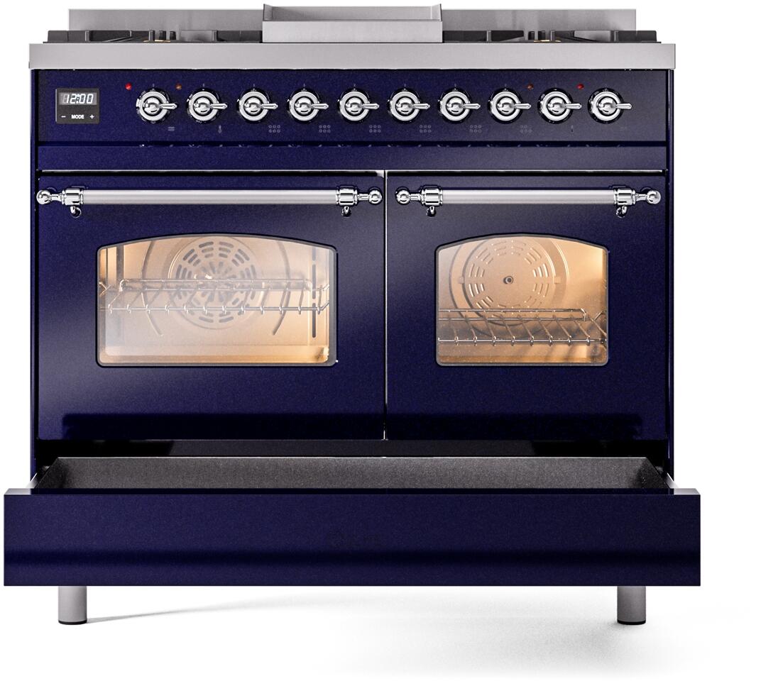 Ilve UPD40FNMPMBCLP Nostalgie Ii 40 Inch Dual Fuel Liquid Propane Freestanding Range In Blue With Chrome Trim